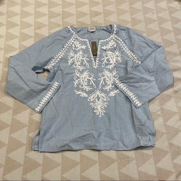 J crew chambray vneck top with embroidery - Picture 6 of 7